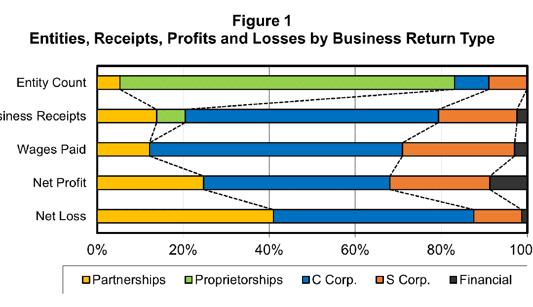 C corporations represent the smallest number of businesses yet produce most of the State’s business receipts