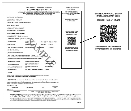 Sample Tax Clearance with QR code